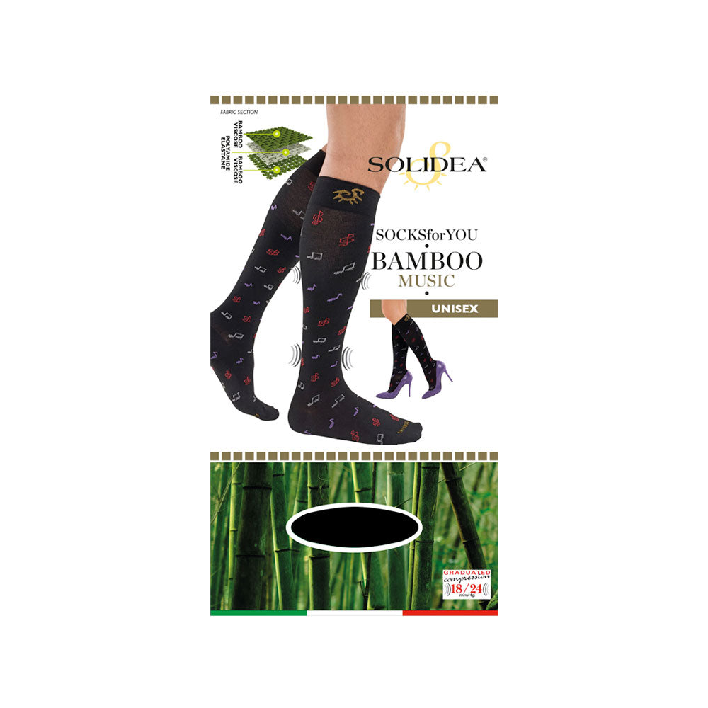 Solidea Socks For You Bamboo Music Knee Highs 18 24 mmhg 4XL Μαύρο