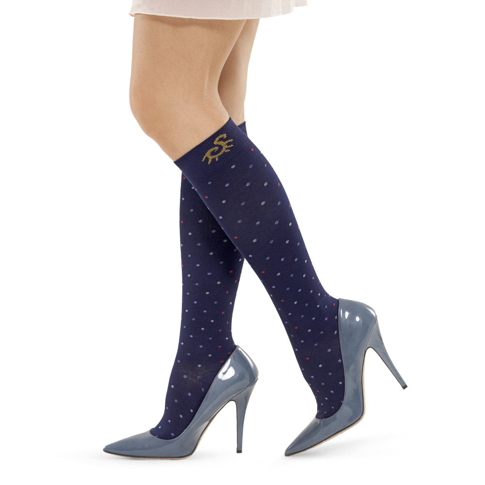 Solidea גרביים בשבילך במבוק Pois גבעות ברך 18 24 מ"מ כספית 4XL כחול כהה