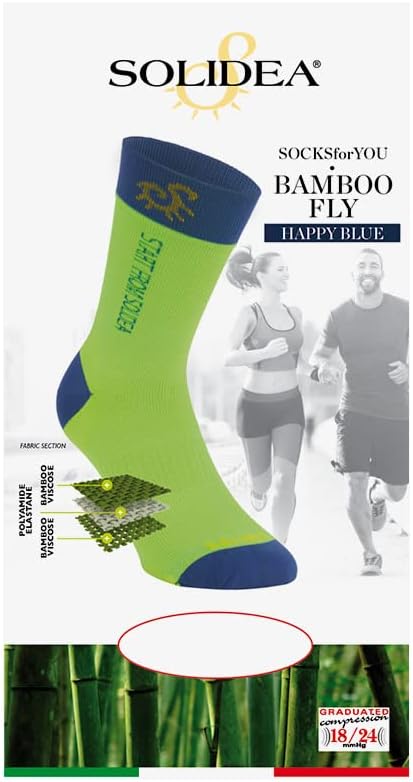 Solidea Skarpetki For You Bamboo Fly Happy Blue Compression 18 24mmHg Green Fluo 2M
