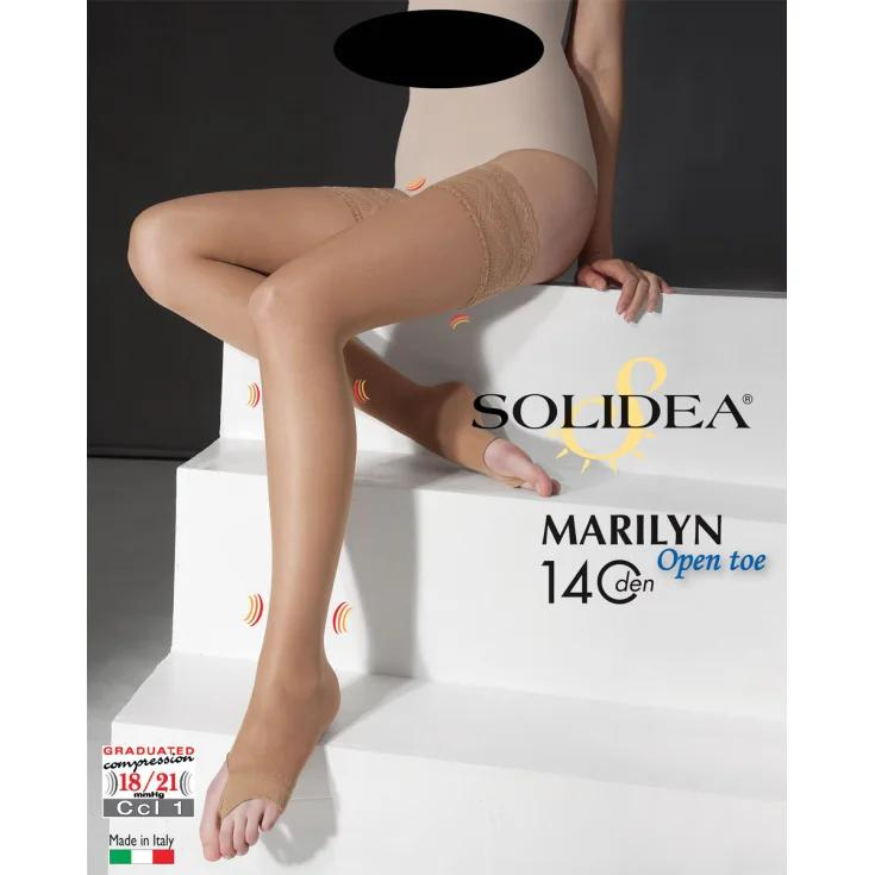 Solidea Marilyn 140Den Open Toe Sheer Hold Up Stockings 18 21mmHg 4L Camel