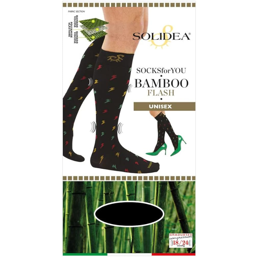 Solidea Socken für Sie Bambus Flash Kniestrümpfe 18 24 mmHg 4XL Schwarz