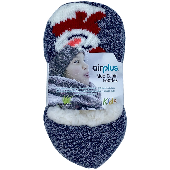 AirPlus KIDS - Aloe Cabin Footies - Moisturizing Slippers - Snowman Pattern - Size 26-31