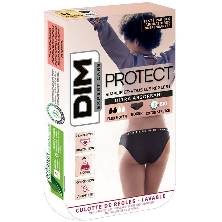 dim Protect - Boxer Menstruel Lavable - Noir - Débit Moyen - Taille 44/46