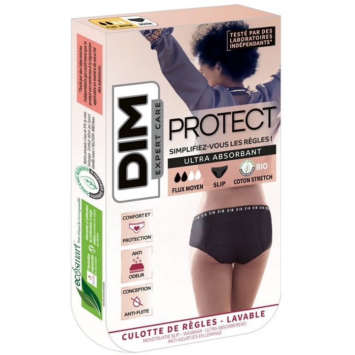 Dim Protect - Chiloți menstruali lavabili - Negru - Flux mediu - Dimensiune 36/38