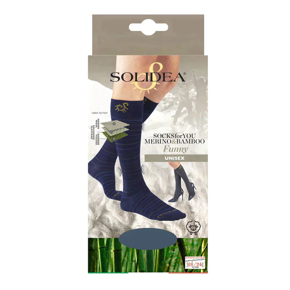 Solidea Socken für Sie Merino Bamboo Funny Kniestrümpfe 18 24 mmHg Grau 2M