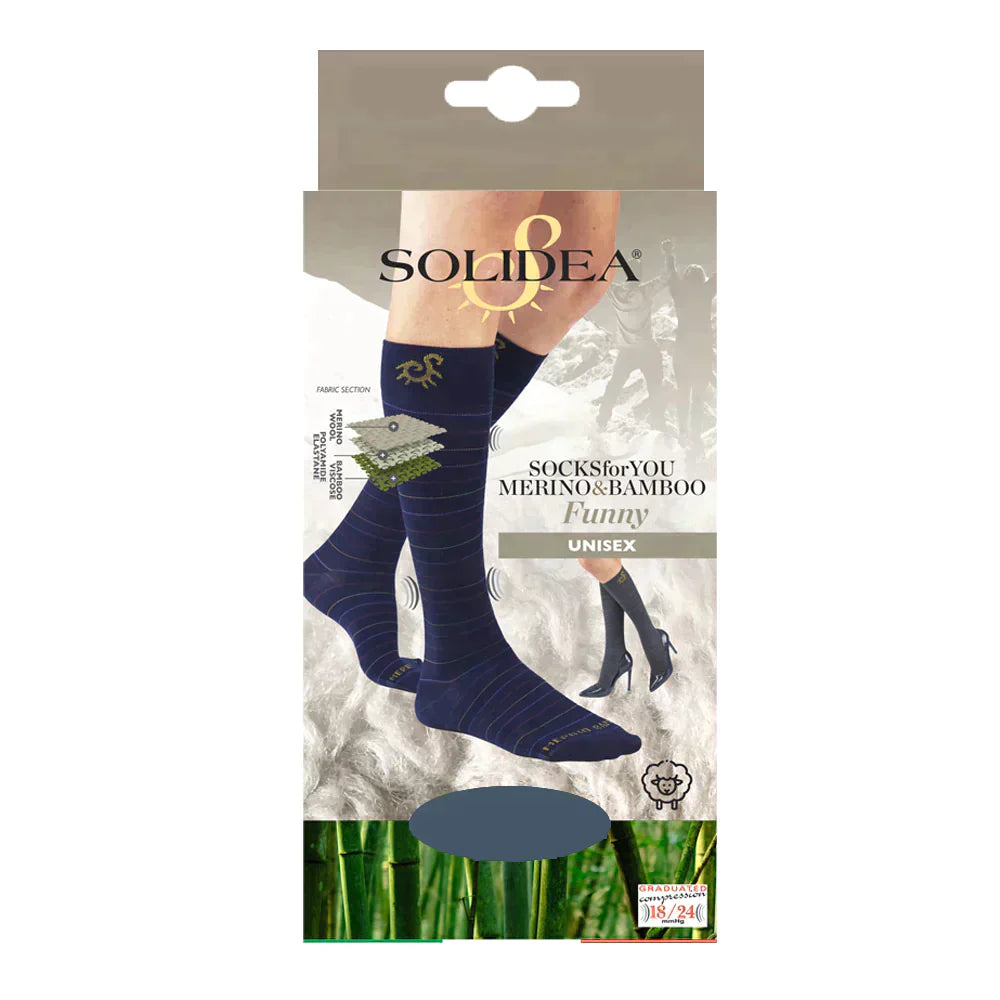 Solidea Socks For You メリノ バンブー ファニー ニーハイ 18 24mmHg ネイビー ブルー 5XXL