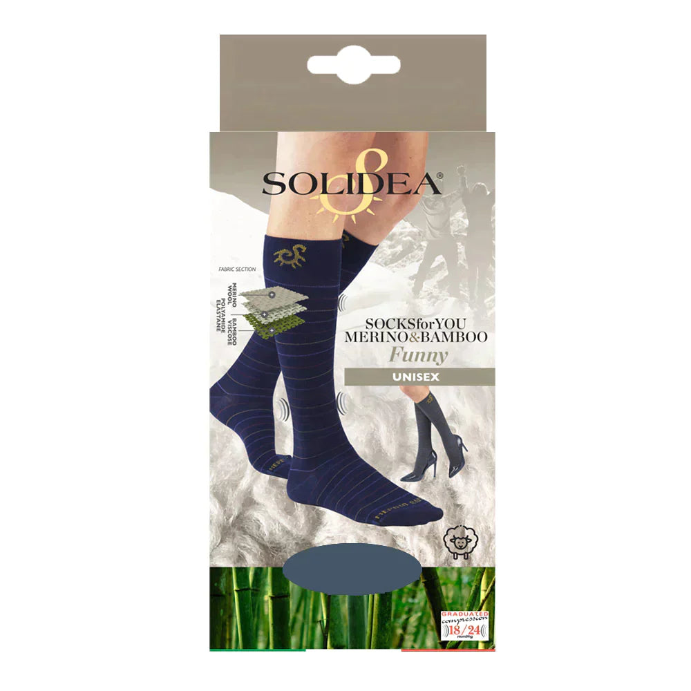 Solidea Sokken voor jou merino bamboe grappige gambaletti 18 24 mmhg blauwe marine 1s