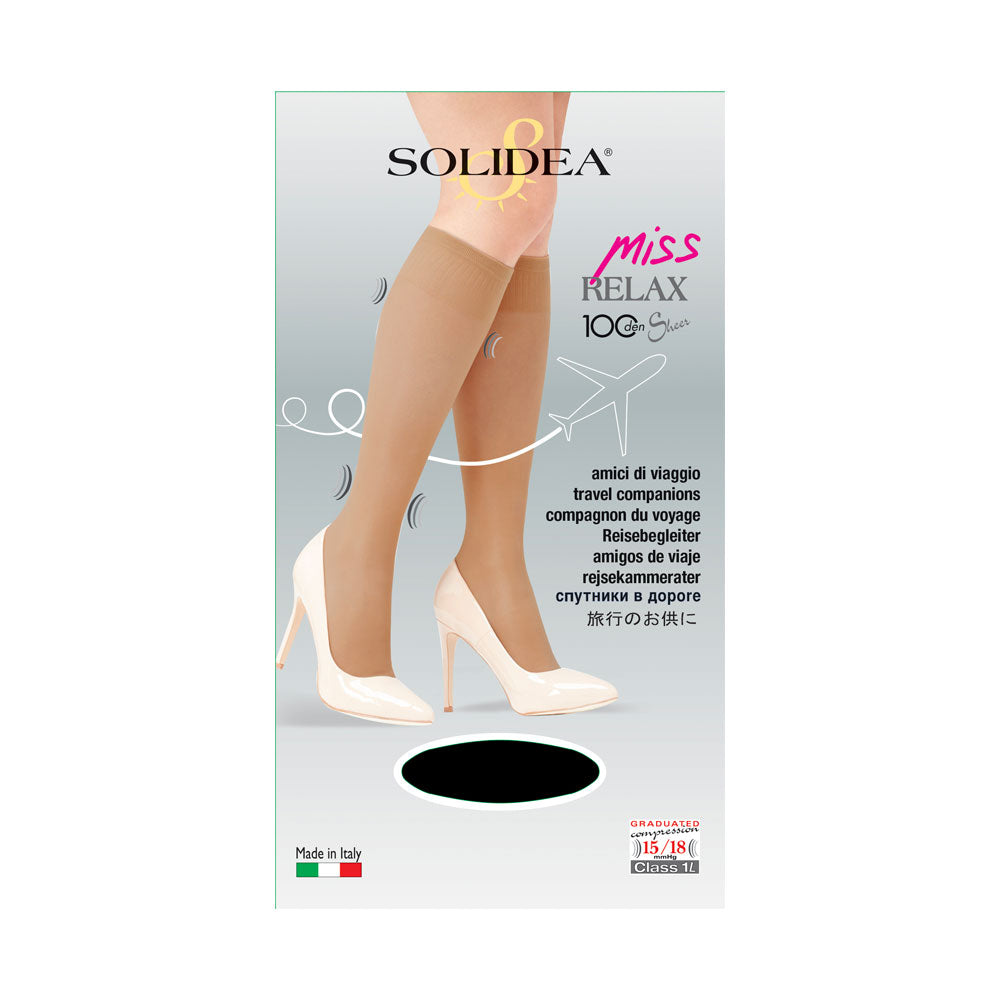 Solidea Miss Relax 100Den Sheer Knee Highs 15 18 mmHg 2M mørkeblå