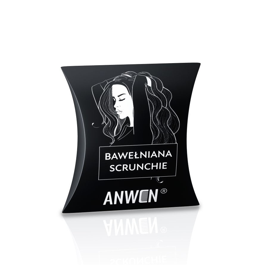 Anwen شعر Bawelniana Scrunchie المرن أسود من القطن الناعم القابل للغسل.