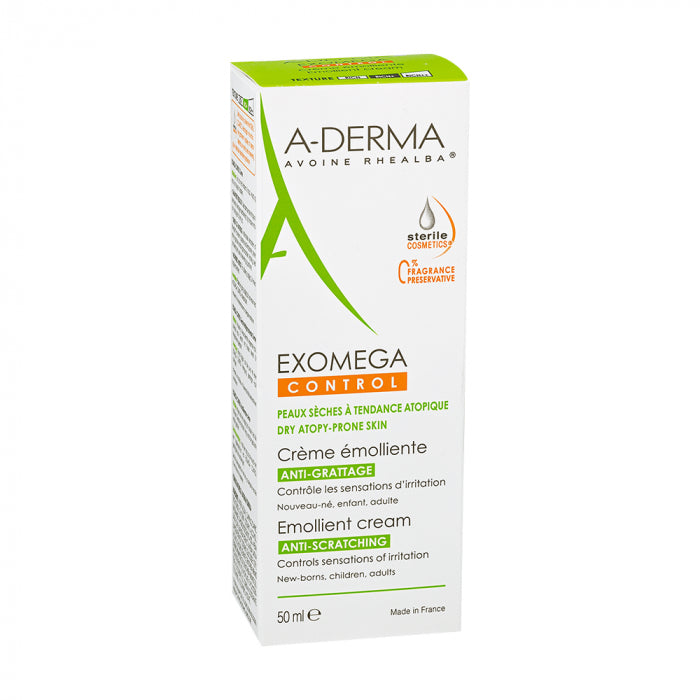 Aderma Exomega Control 50 ml Anti -PRACY -Crushed beroligende blødgørende fløde.